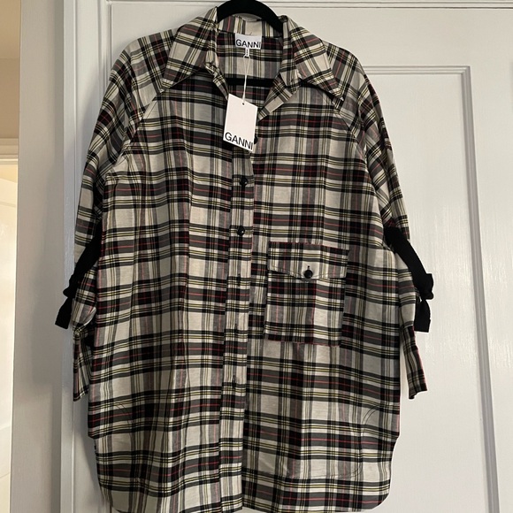 GANNI Checked linen and silk-blend shirt, NWT, XXS/XS - Picture 8 of 10